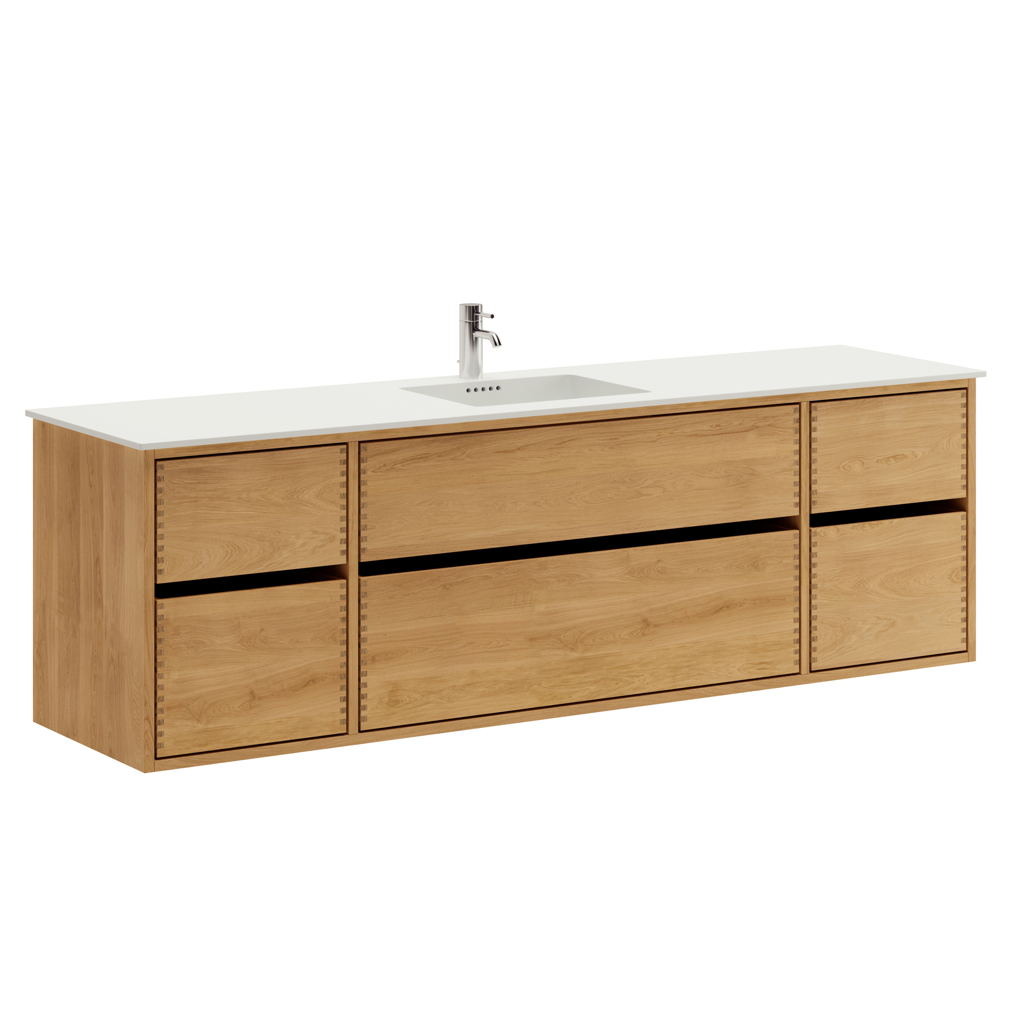 180 cm Lysolieret Just Wood Original badmøbel med 6 skuffer og Solid Surface bordplade