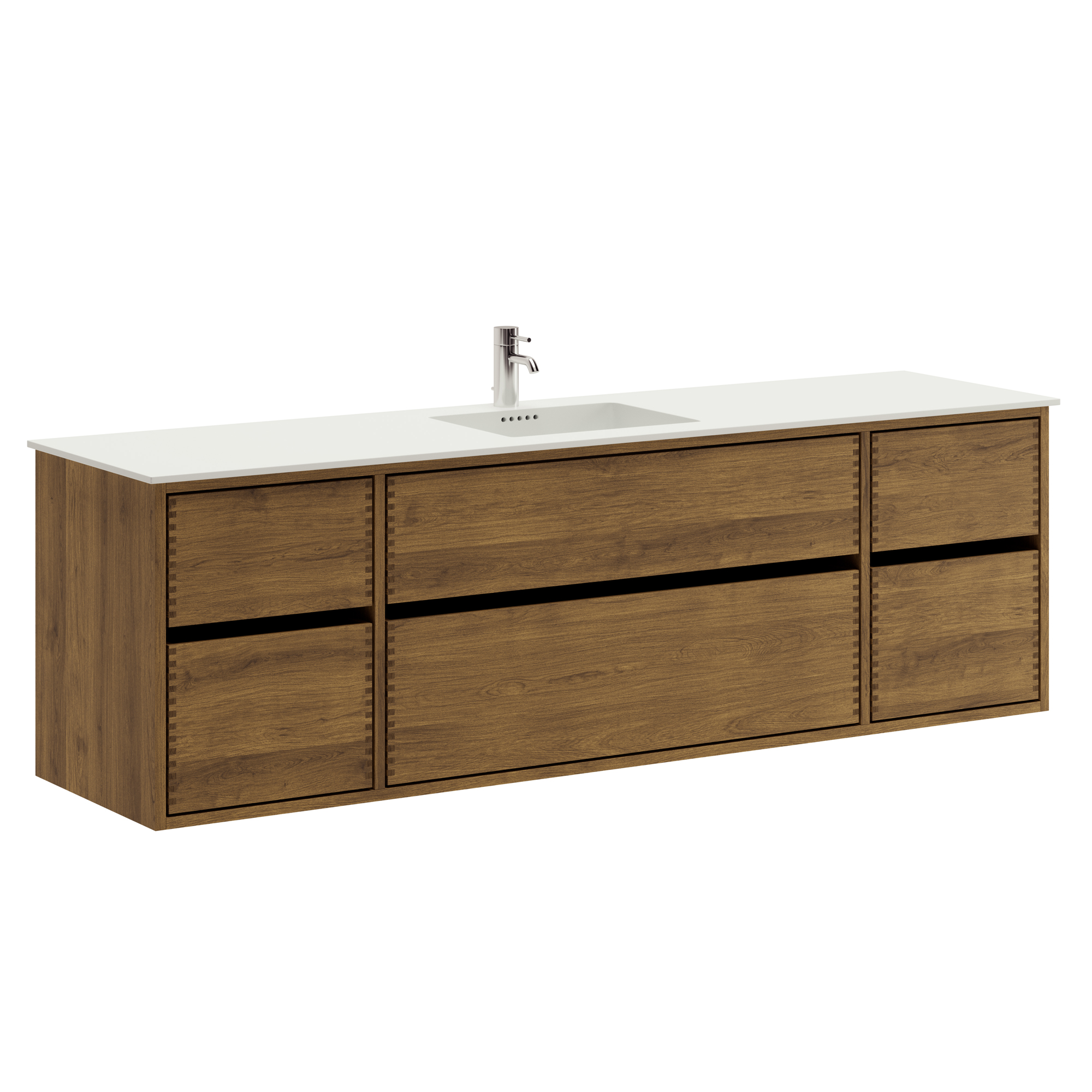 Billede af 180 cm Mørkolieret Just Wood Original badmøbel med 6 skuffer og Solid Surface bordplade