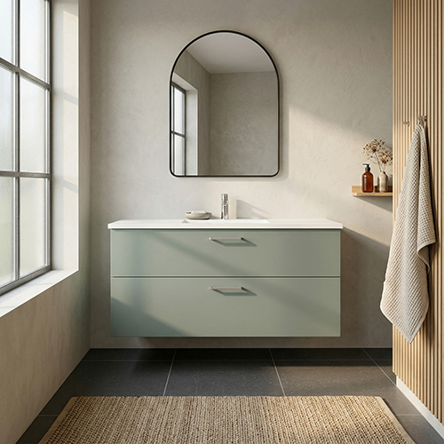 Badsæt B:122 cm med hvid marmorvask<br>Vælg mellem flere fronter