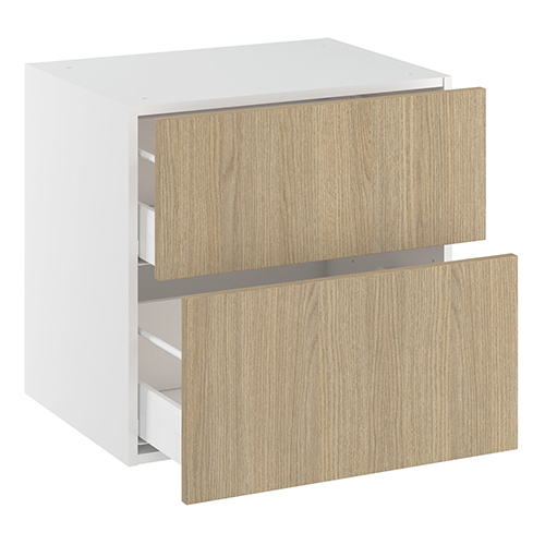 Lavt vaskeskab bad med 2 skuffer med udskæring i øverste skuffe