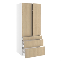 Bredt garderobeskab med skuffer og låger