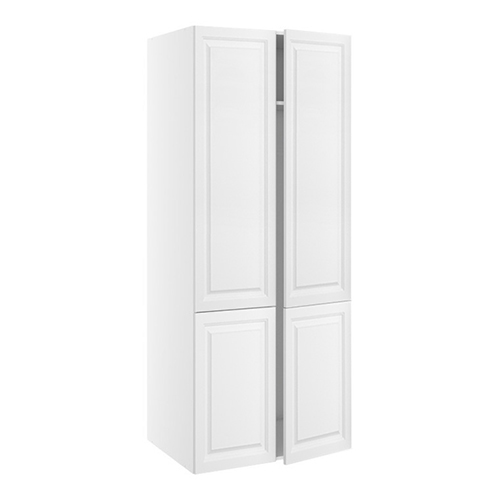 Bredt tøjskab med hylder og bøjlestang - todelt låge