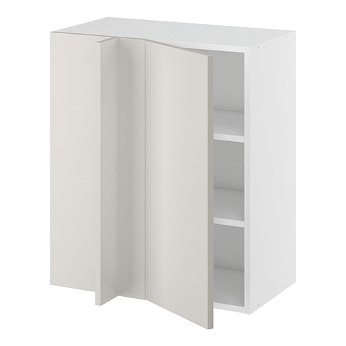 Hjørneindstiksoverskab, 296mm låge, blændplade 340mm, 2 hylder (min. 640mm fra væg). H:704 B:600 D:320
